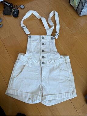 H&M Women's White Denim Short Overalls